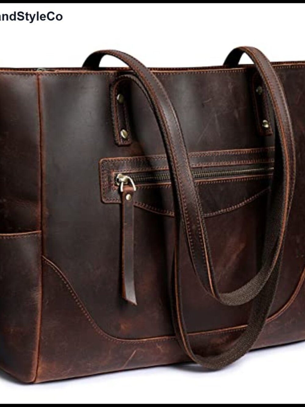 Genuine Leather Tote Shoulder Crossbody Bag Fits 15.6 Laptop Travel Work